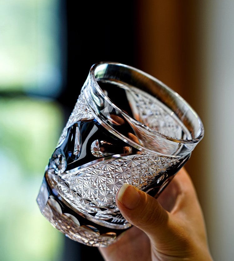 Midnight Asanoha Japanese Edo Kiriko Whiskey Glass