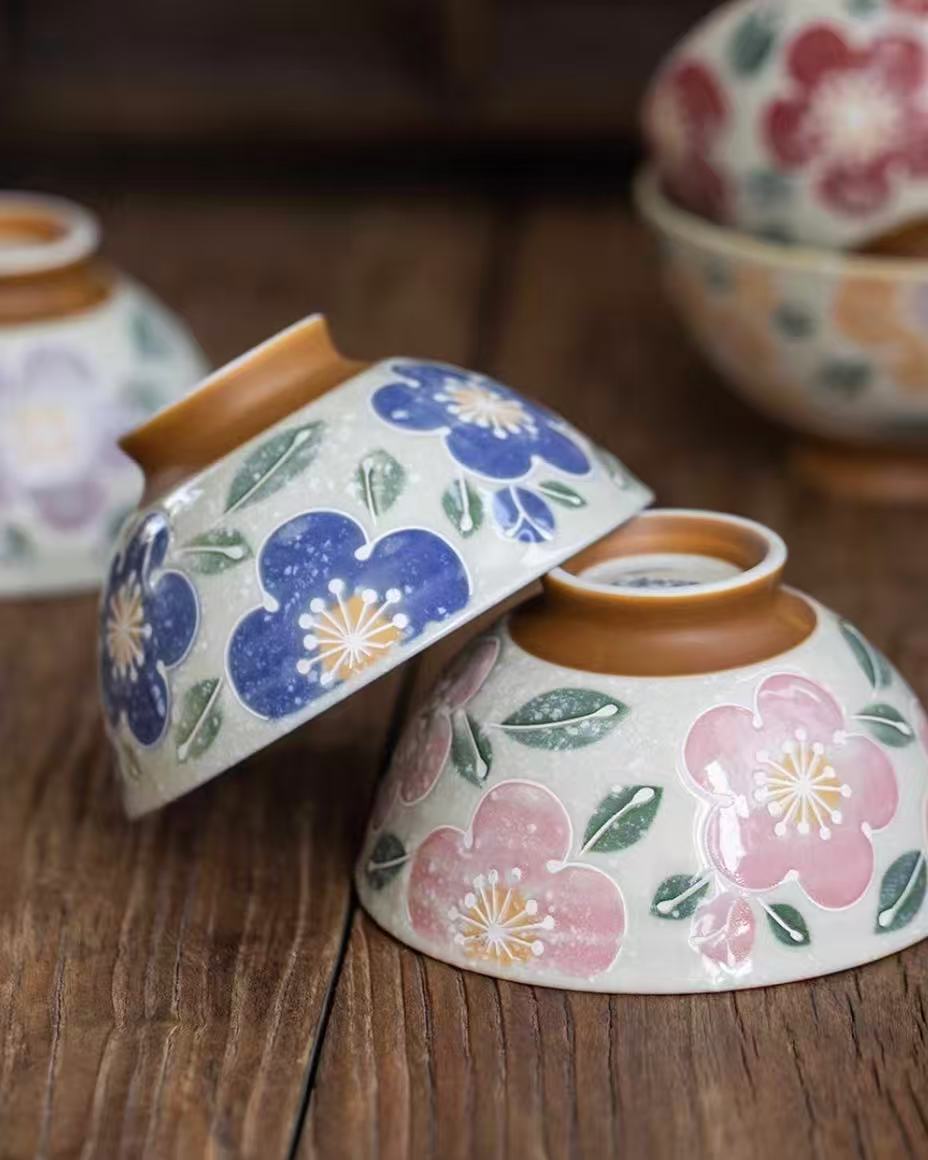 Japanese Mino-Ware Sakura Ceramic Bowl Set | 5-Piece Gift Collection