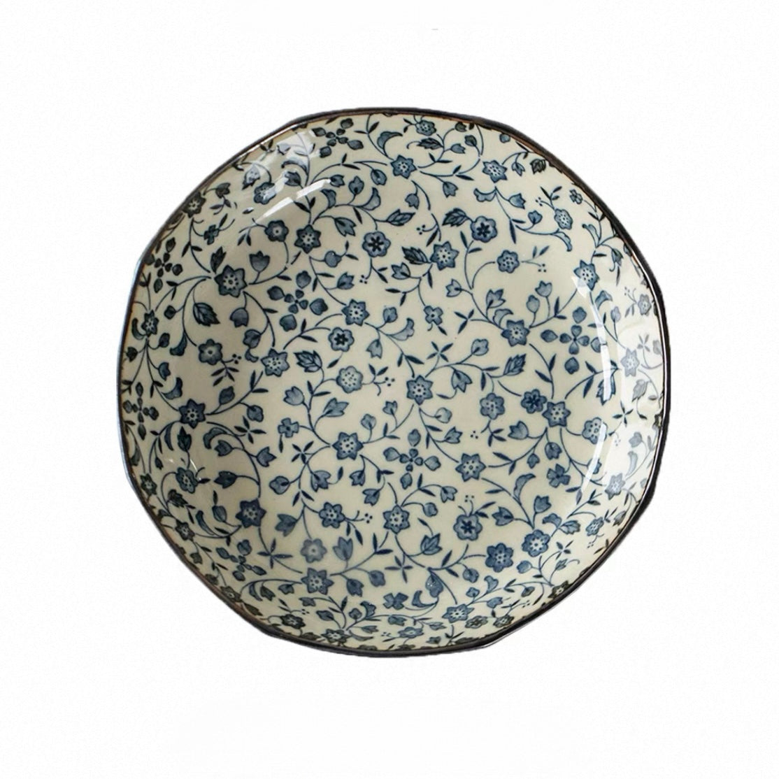 Japanese Mino-Ware Ko-Sometsuke Karakusa Deep Plate | Artisan Underglaze Tableware