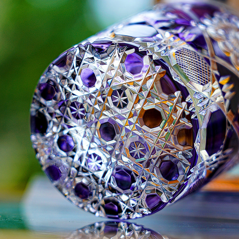 Edo Kiriko Handcrafted Violet Kohana Blossom Crystal Glass – Japanese Artisan Luxury with Wooden Box