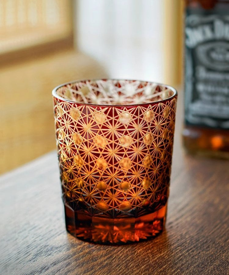 Chrysanthemum Texture Japanese Edo Kiriko Whisky Glass