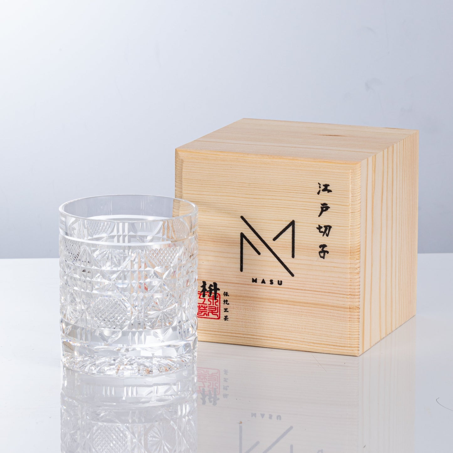 Edo Kiriko Handcrafted Octagonal Chrysanthemum Whisky Glass With Wooden Box