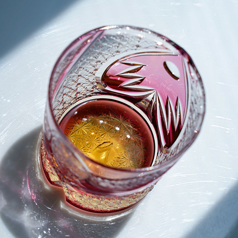 Edo Kiriko Handcrafted Ruby Nocturne Whisky Glass – A Deep Fire in the Night Crystal