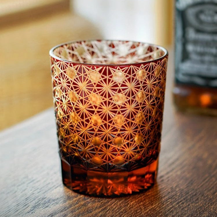 Chrysanthemum Texture Japanese Edo Kiriko Whisky Glass