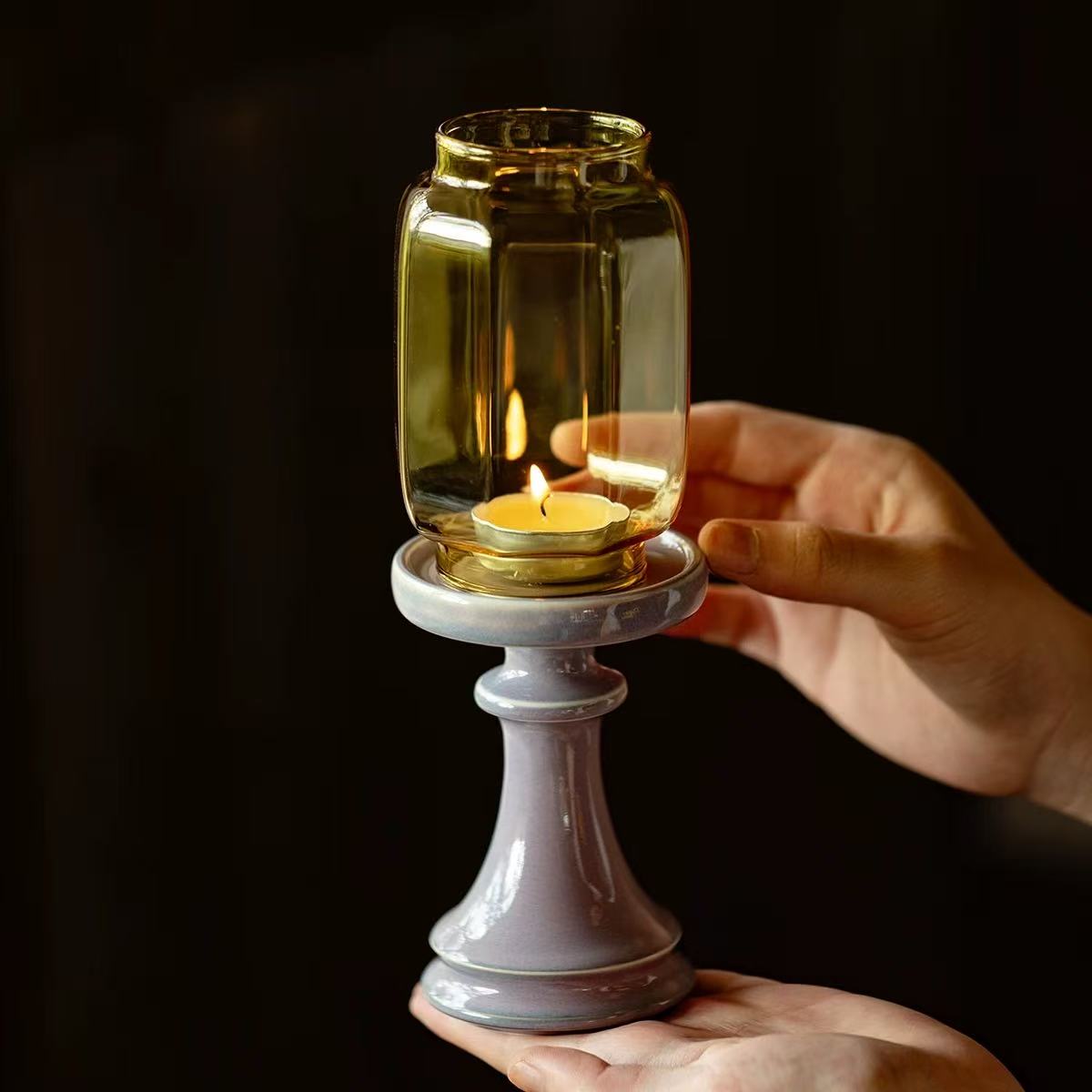 Zen-Style Glass Lantern Candle Holder | Tea Room Ambient Desktop Decor