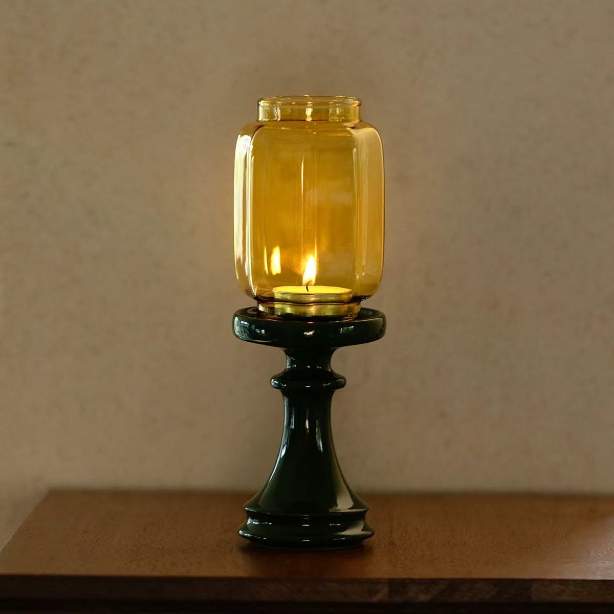 Zen-Style Glass Lantern Candle Holder | Tea Room Ambient Desktop Decor