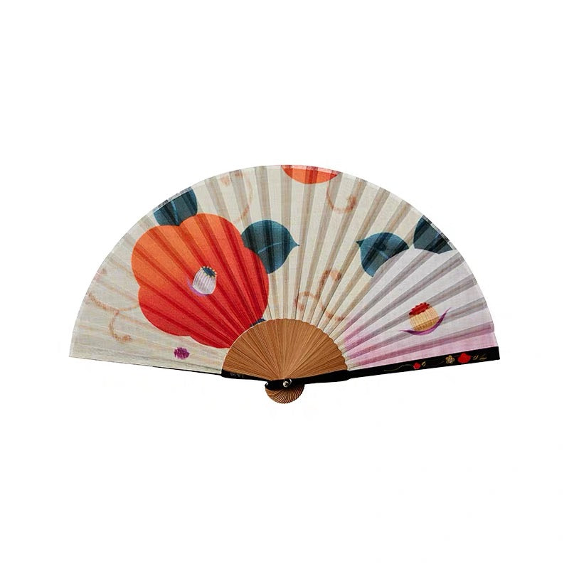 Camellia Whisper | Handcrafted Silk Folding Fan with Custom Engraving
