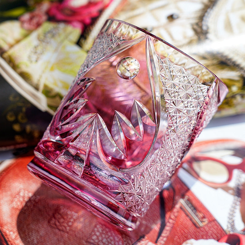 Edo Kiriko Handcrafted Ruby Nocturne Whisky Glass With Wooden Box