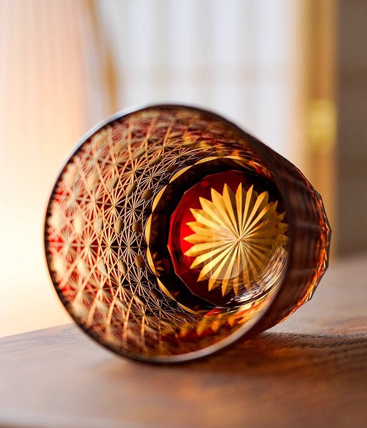 Chrysanthemum Texture Japanese Edo Kiriko Whisky Glass