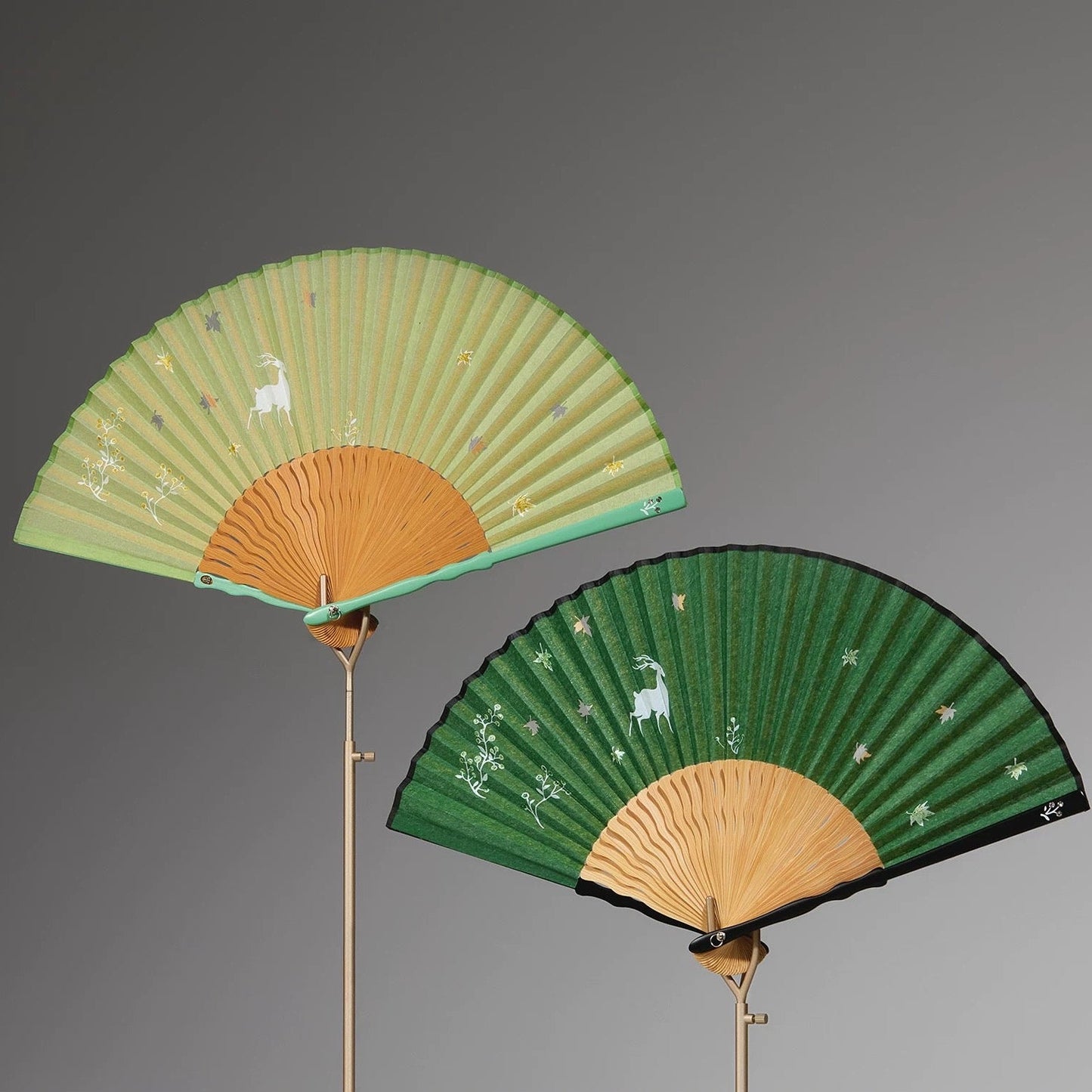 The Ethereal White Deer | Handcrafted Yunlong Paper-Backed Silk Folding Fan