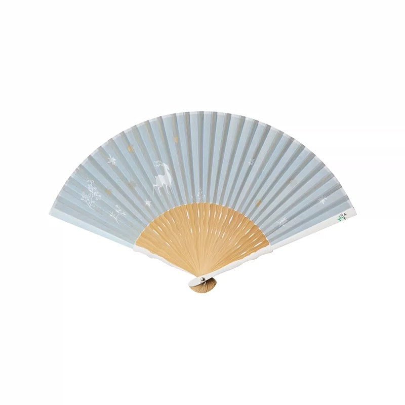 The Ethereal White Deer | Handcrafted Yunlong Paper-Backed Silk Folding Fan