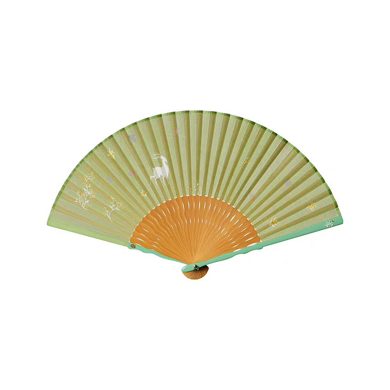 The Ethereal White Deer | Handcrafted Yunlong Paper-Backed Silk Folding Fan