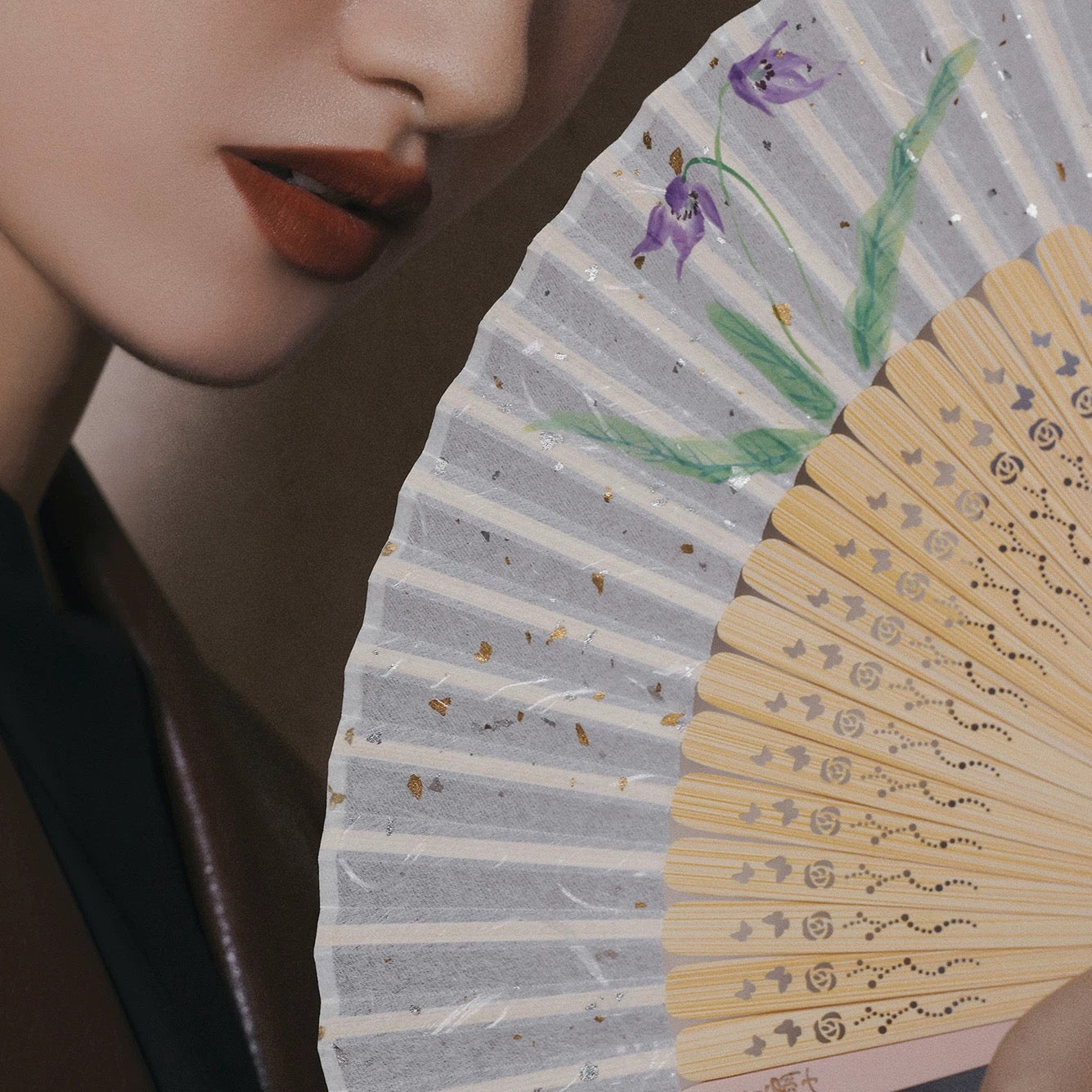 The Filigree Garden | Full-Bamboo Carved Hand-Painted Silk Folding Fan