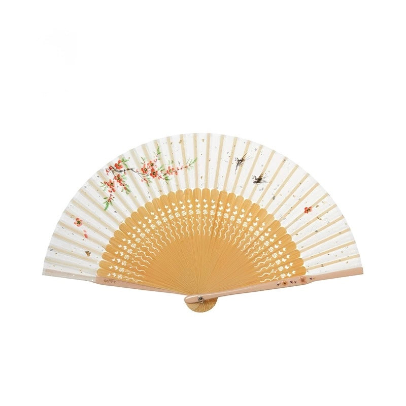 The Filigree Garden | Full-Bamboo Carved Hand-Painted Silk Folding Fan