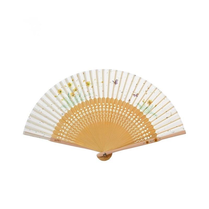 The Filigree Garden | Full-Bamboo Carved Hand-Painted Silk Folding Fan
