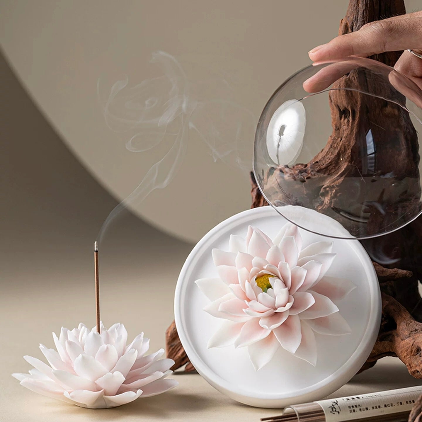 White Jade Porcelain Water Lily Incense Holder and Aroma Diffuser