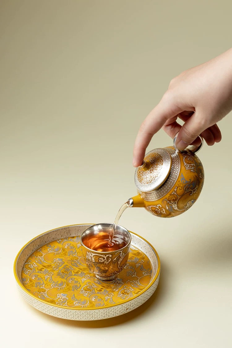 Silver-Gilded Coiled Dragon Tea Boat