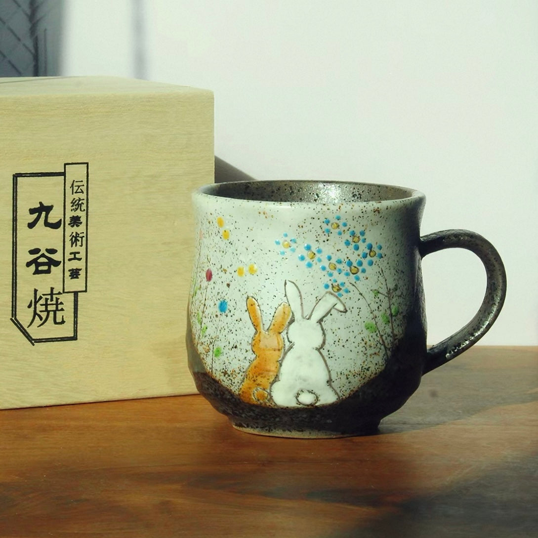 Authentic Kutani Yaki Mug: Yellow Glaze. Floral Bird Motif