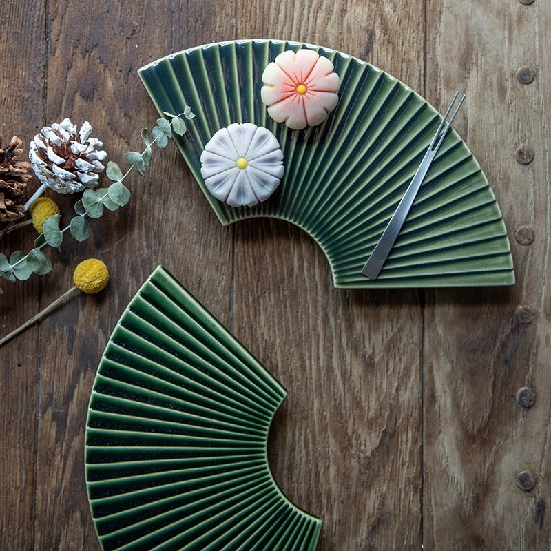 Japanese Fan-Shaped Ceramic Plate