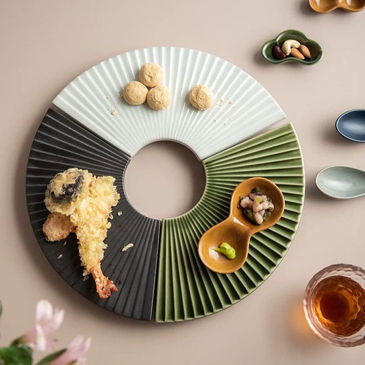 Japanese Fan-Shaped Ceramic Plate