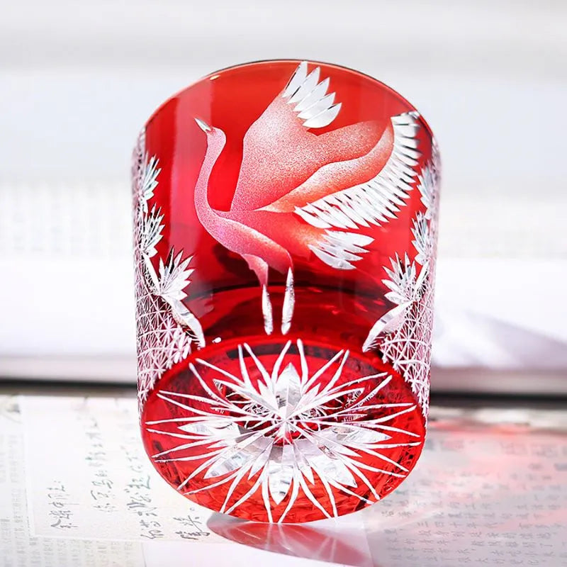 Edo Kiriko Soaring Crane (Tsuru) Hand-Cut Whisky Glass