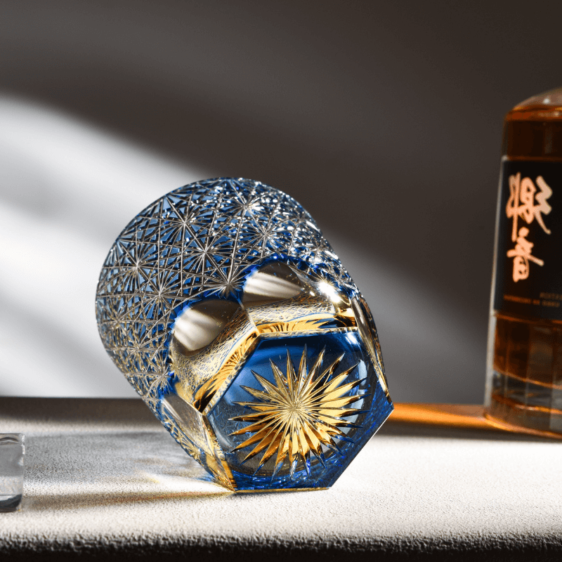 Edo Kiriko Blue Starburst Hand-Cut Whisky Glass