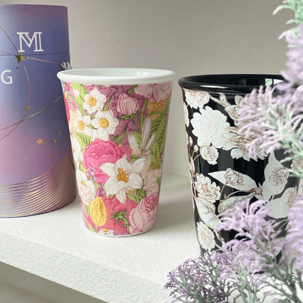 Handcrafted Embossed Coffee Cup with High-Temperature Underglaze (400ml)
