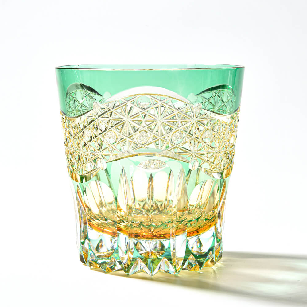 Edo Kiriko Emerald Prism Hand-Cut Whisky Glass