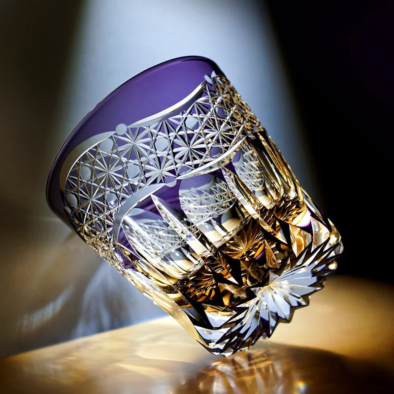 Edo Kiriko Emerald Prism Hand-Cut Whisky Glass