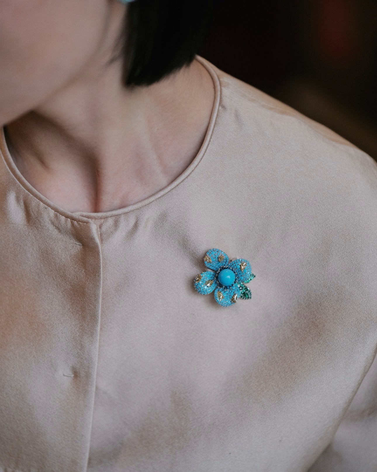 High-Porcelain Blue Turquoise Pavé Earrings | Artisan Cluster Studs