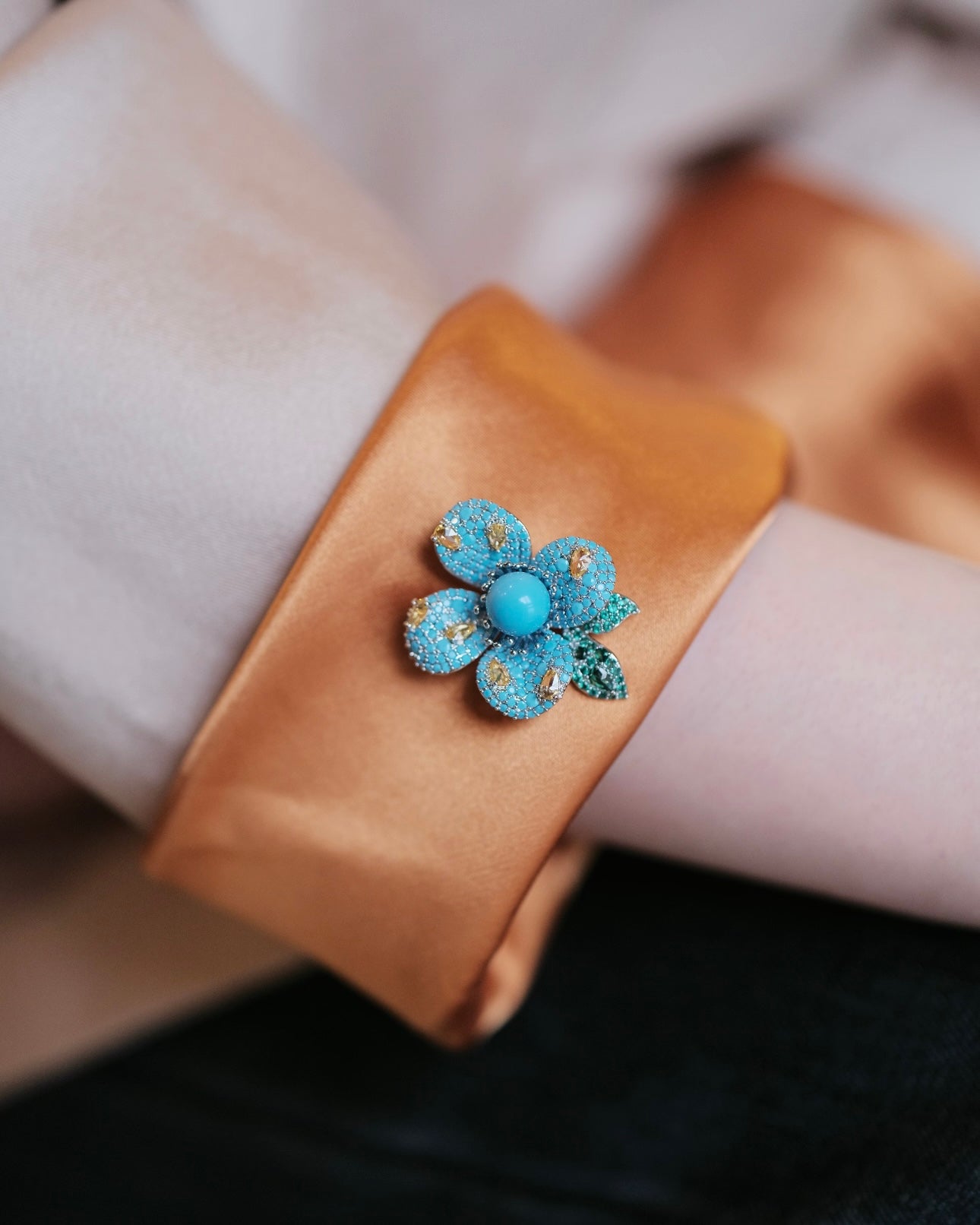 Luxury High-Porcelain Blue Turquoise Blossom Brooch | Super Heavywork Artisan Jewelry