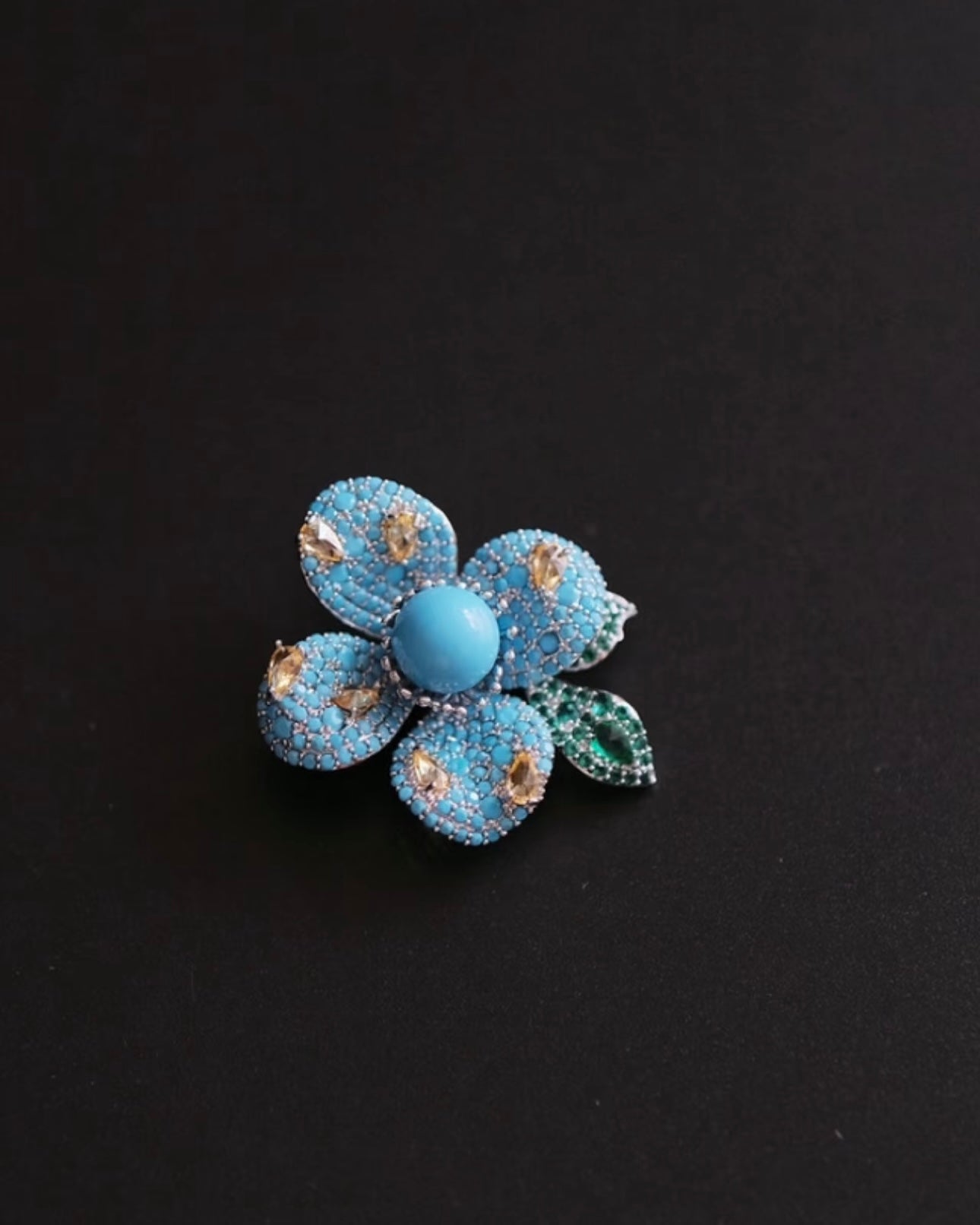 Luxury High-Porcelain Blue Turquoise Blossom Brooch | Super Heavywork Artisan Jewelry