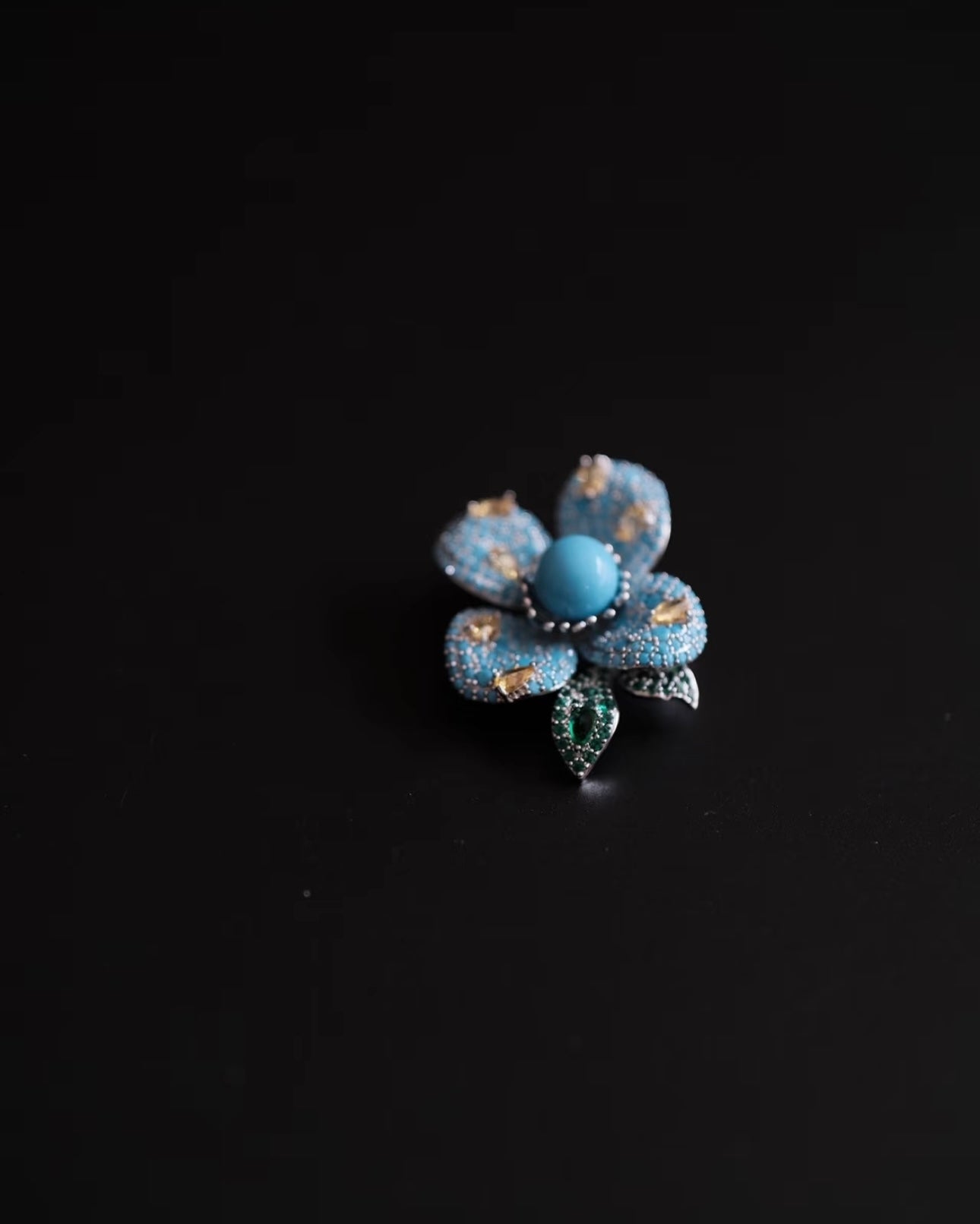 Luxury High-Porcelain Blue Turquoise Blossom Brooch | Super Heavywork Artisan Jewelry