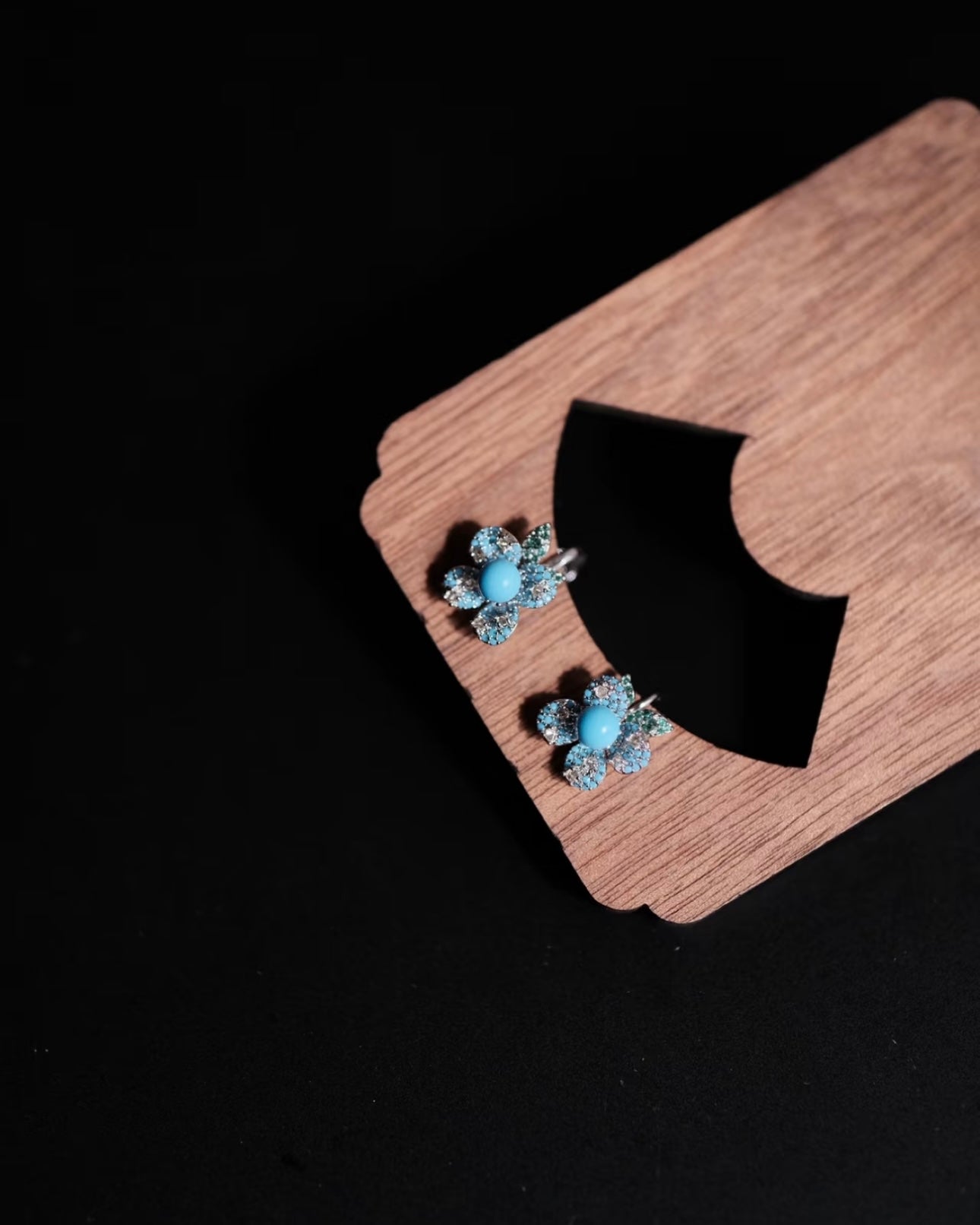 High-Porcelain Blue Turquoise Pavé Earrings | Artisan Cluster Studs