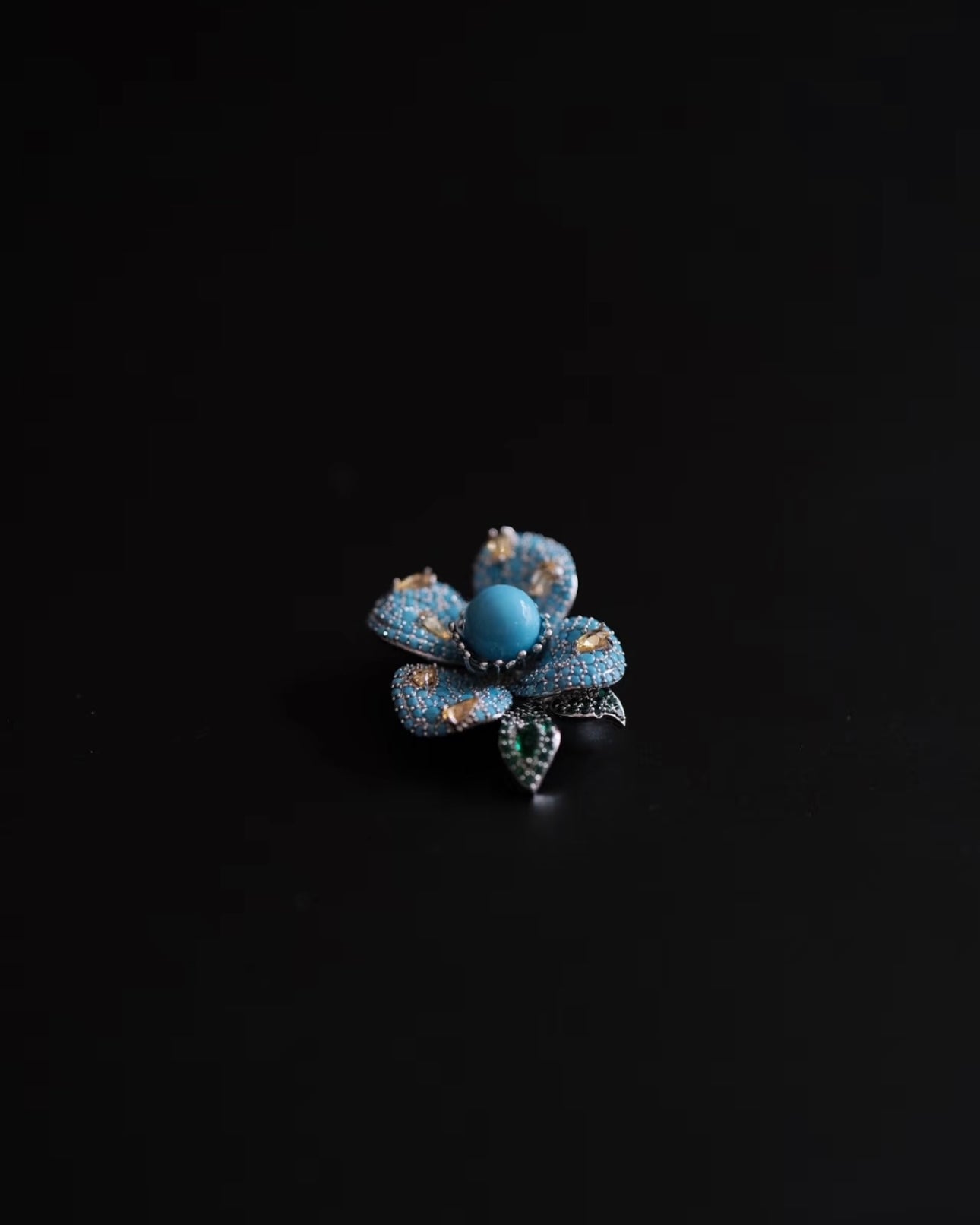 Luxury High-Porcelain Blue Turquoise Blossom Brooch | Super Heavywork Artisan Jewelry