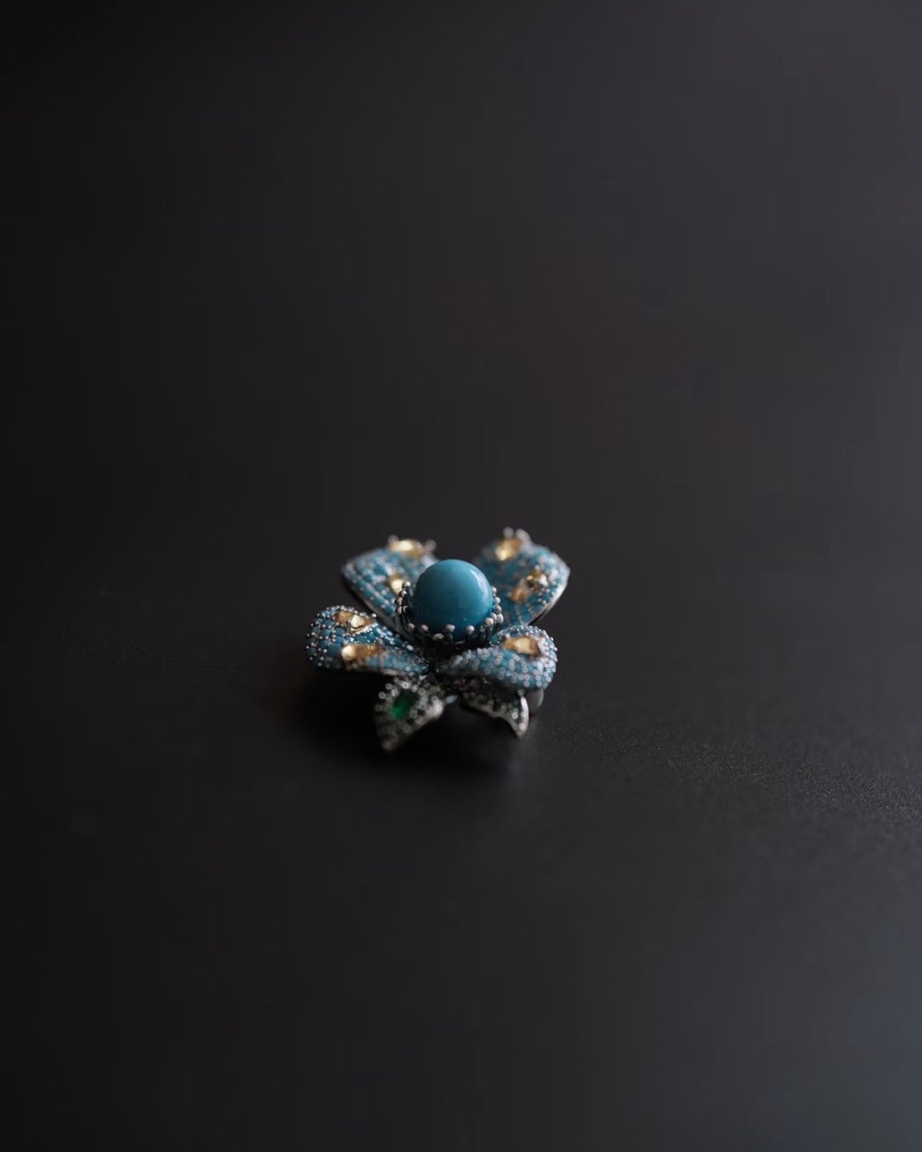 Luxury High-Porcelain Blue Turquoise Blossom Brooch | Super Heavywork Artisan Jewelry