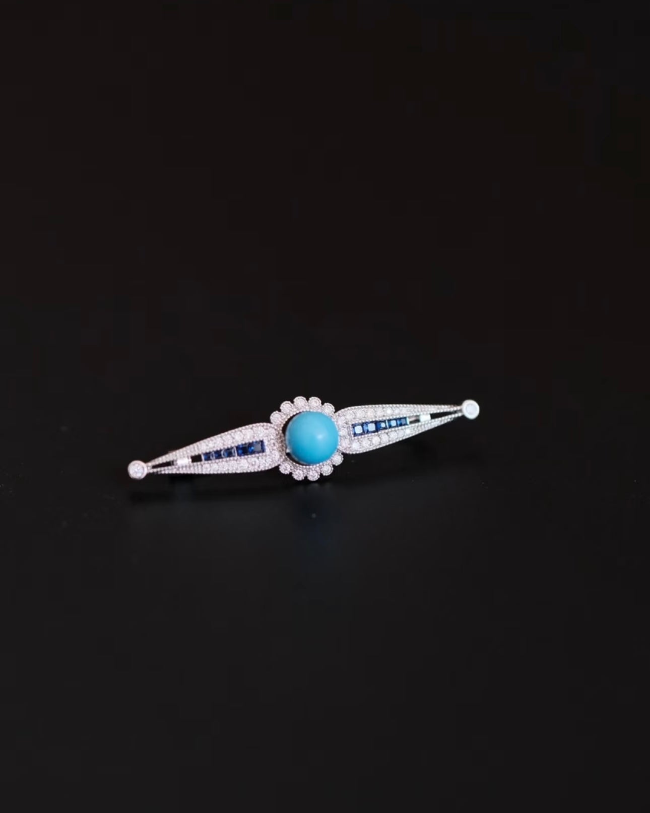 Artisan High-Porcelain Blue Turquoise Linear Blossom Brooch | 8mm Masterpiece