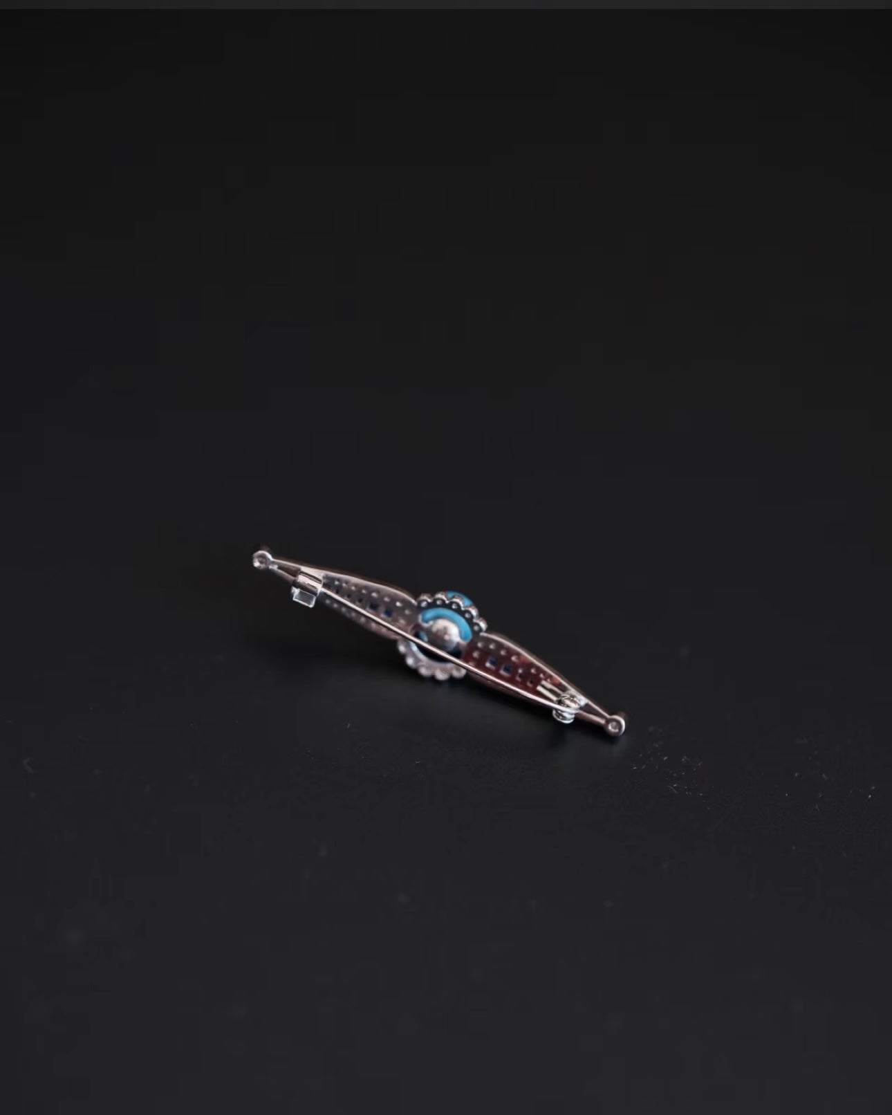 Artisan High-Porcelain Blue Turquoise Linear Blossom Brooch | 8mm Masterpiece