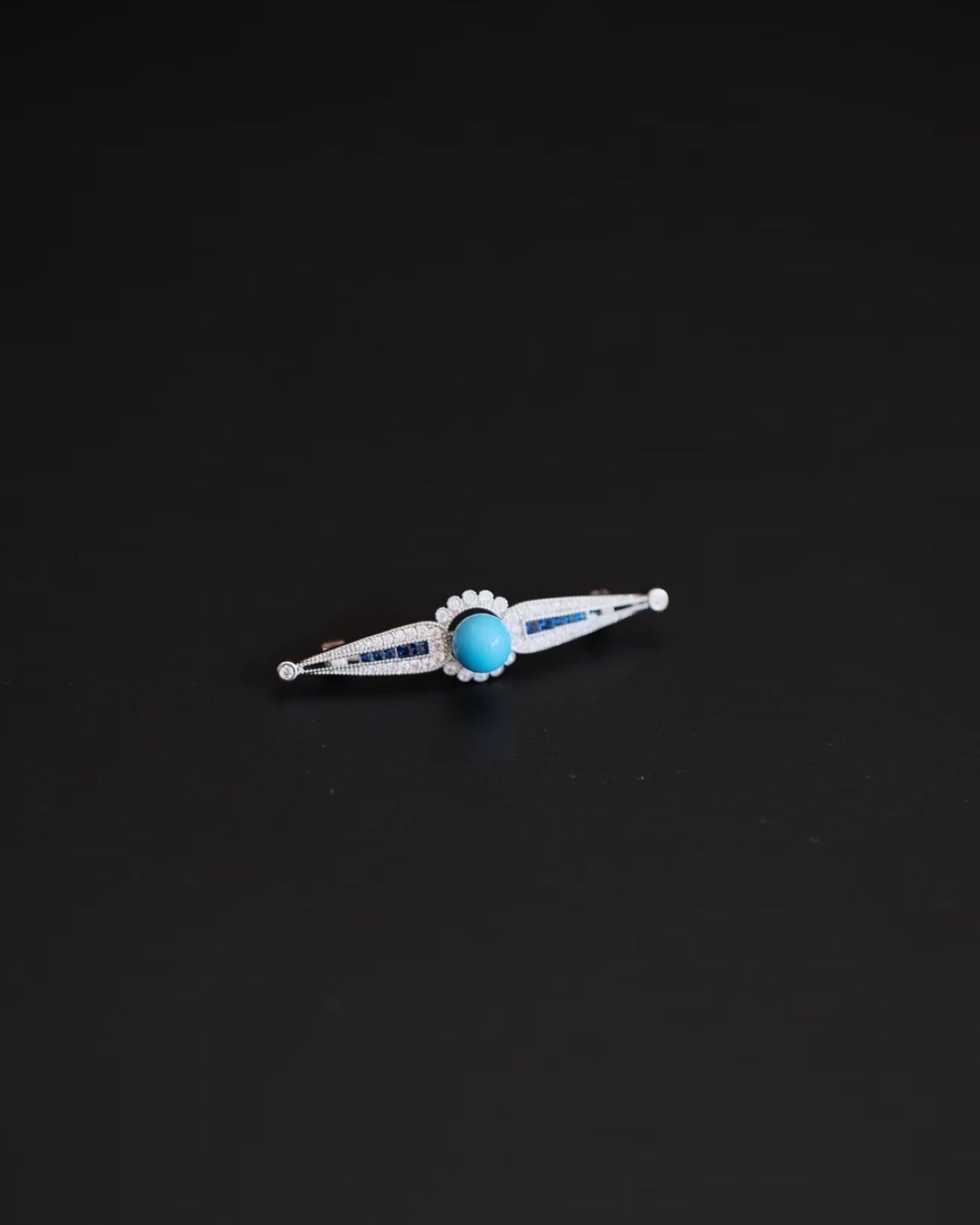 Artisan High-Porcelain Blue Turquoise Linear Blossom Brooch | 8mm Masterpiece