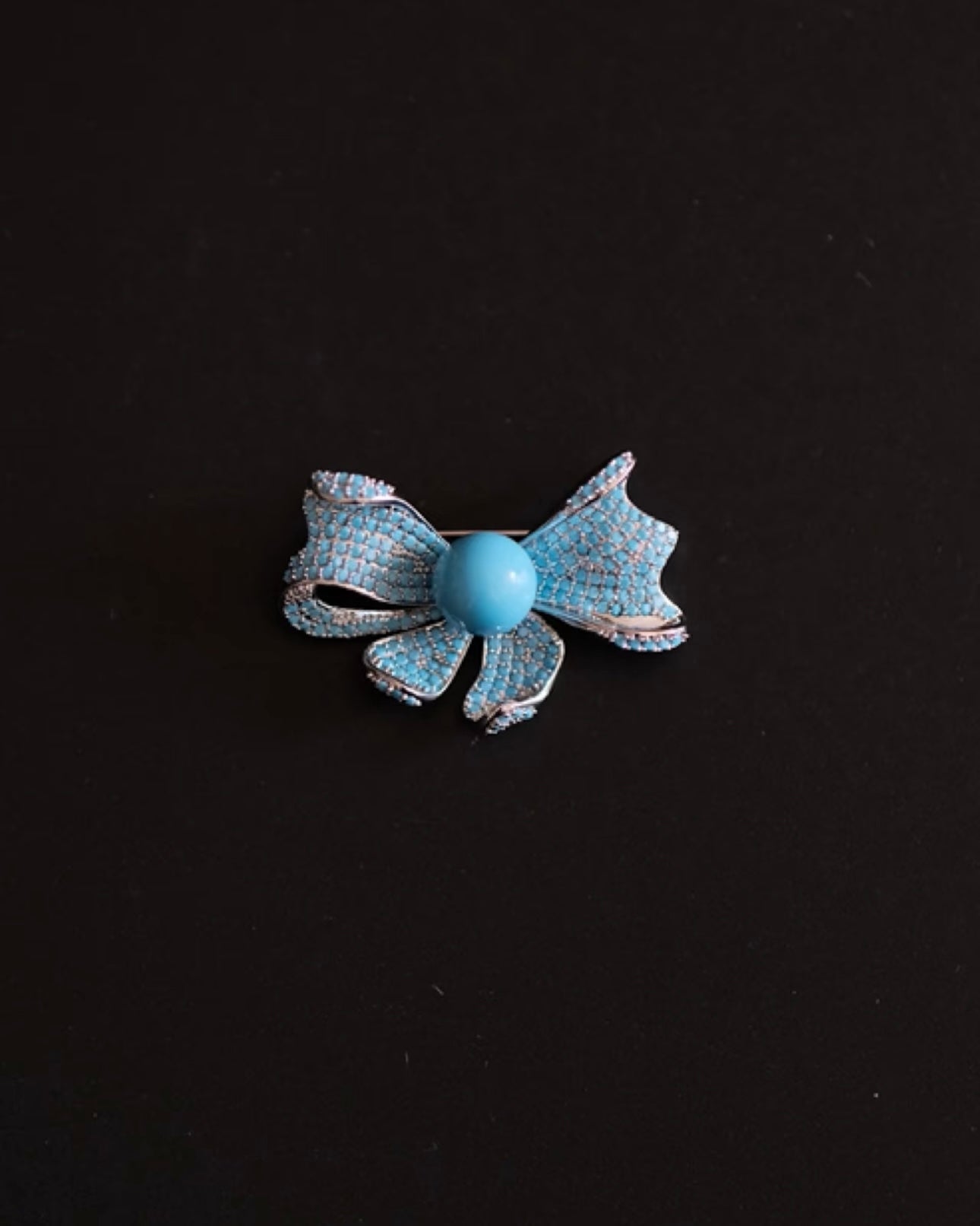 10mm High-Porcelain Blue Turquoise Royal Bow Brooch | Ultra-Heavywork Pavé