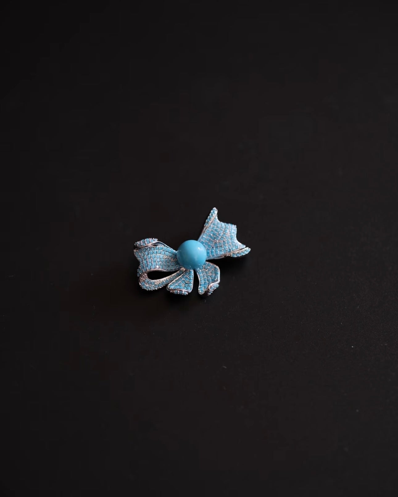 10mm High-Porcelain Blue Turquoise Royal Bow Brooch | Ultra-Heavywork Pavé