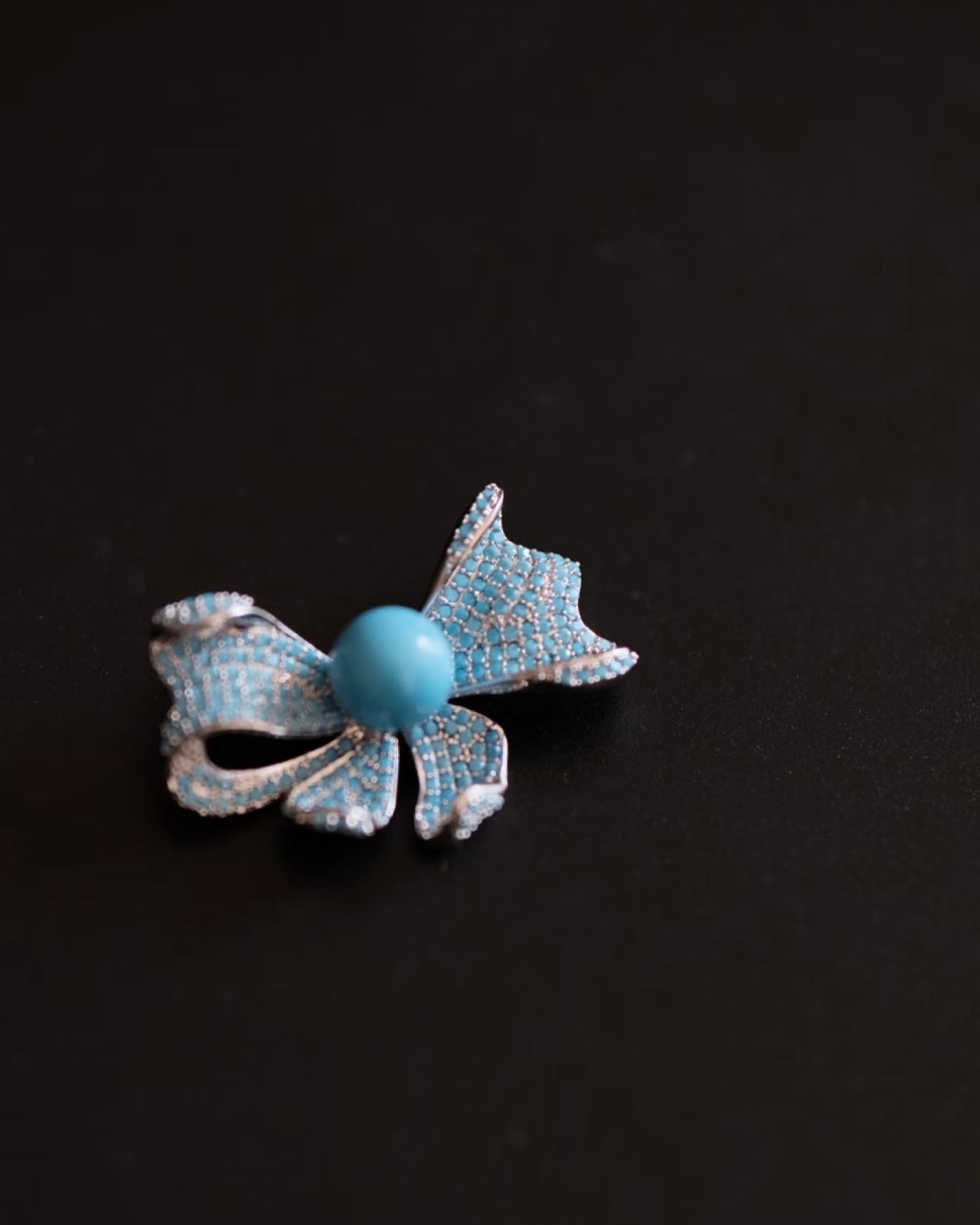 10mm High-Porcelain Blue Turquoise Royal Bow Brooch | Ultra-Heavywork Pavé