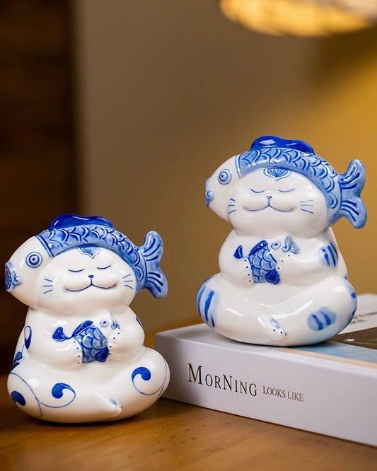 Jingdezhen Contemporary Healing Ceramic Cat | Cute Handcrafted Desktop Decor