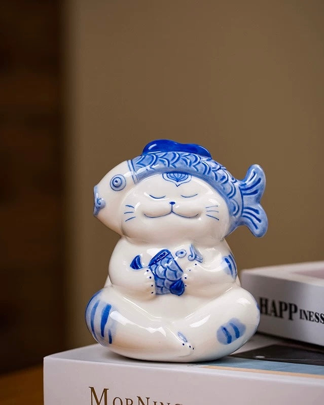 Jingdezhen Contemporary Healing Ceramic Cat | Cute Handcrafted Desktop Decor