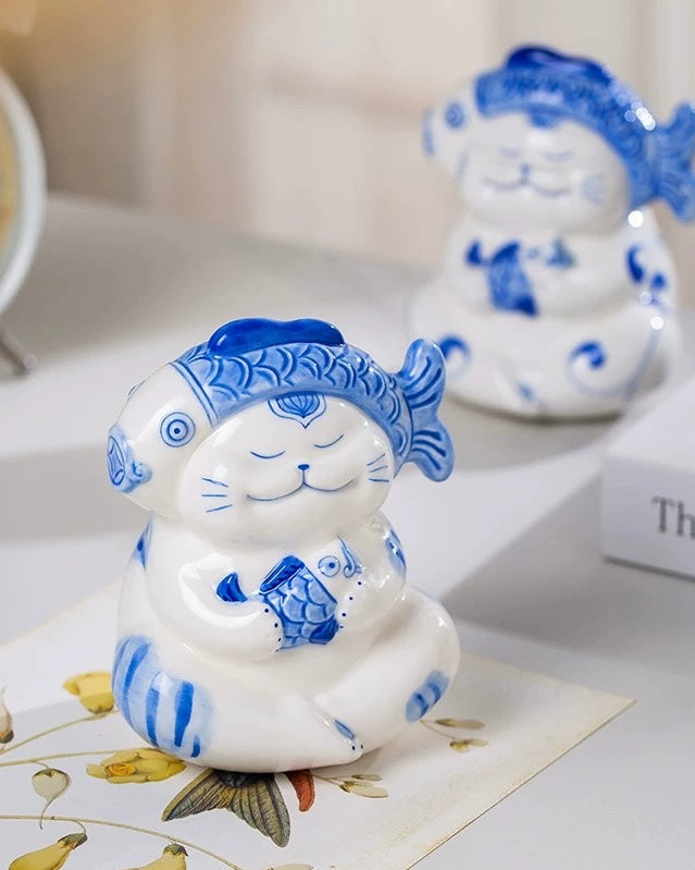Jingdezhen Contemporary Healing Ceramic Cat | Cute Handcrafted Desktop Decor