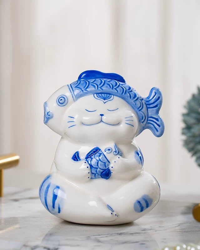 Jingdezhen Contemporary Healing Ceramic Cat | Cute Handcrafted Desktop Decor