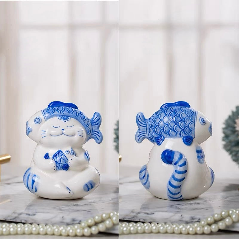 Jingdezhen Contemporary Healing Ceramic Cat | Cute Handcrafted Desktop Decor