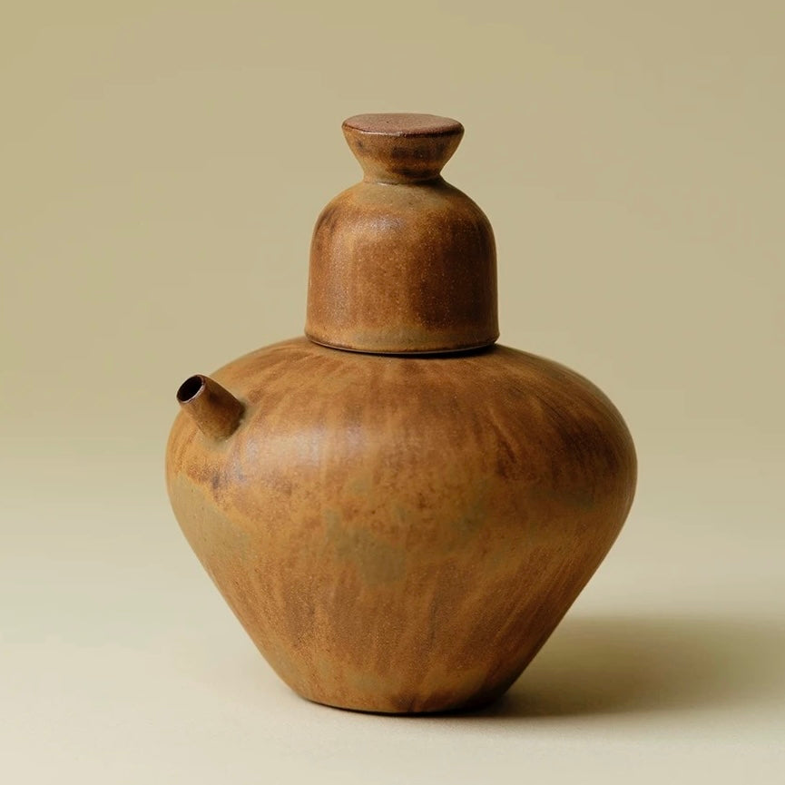 Solitary Pour Coarse Pottery Spirit Set | Kiln-Transmuted Ceramic Decanter & Cups