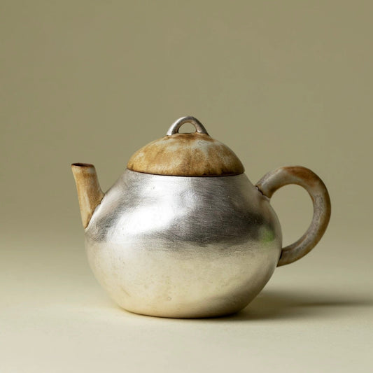 Silver-Clad Primacy | Japanese-Style Coarse Pottery Gilded Silver Teapot