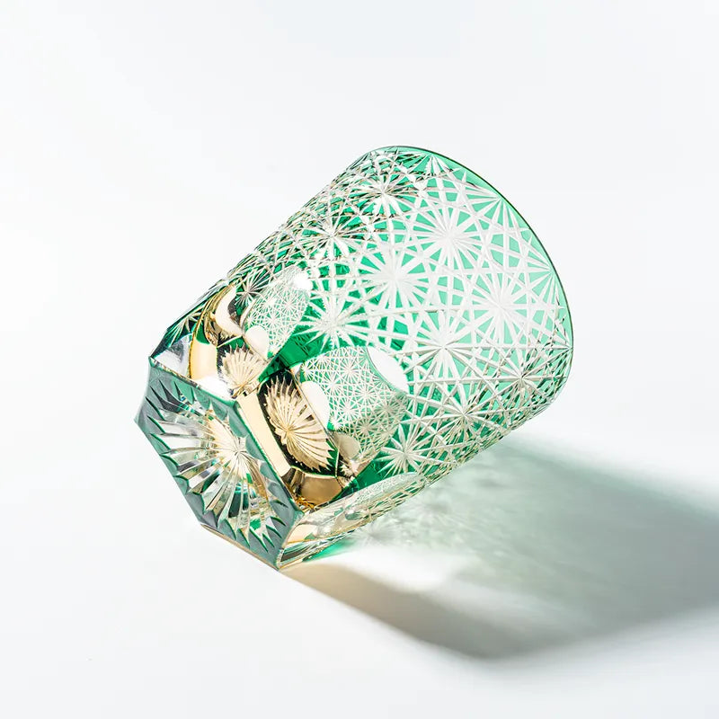 Edo Kiriko Emerald Starburst Hand-Cut Whisky Glass
